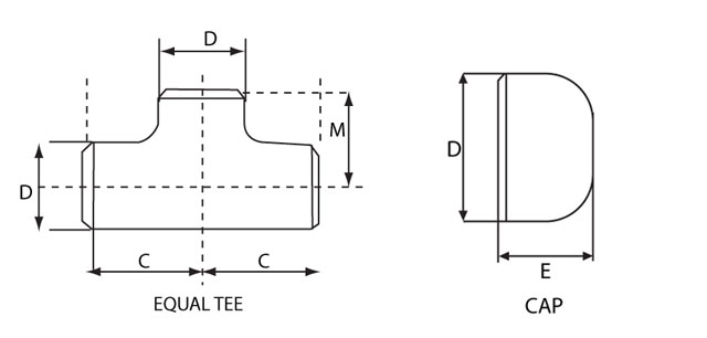 Butt weld pipe fittings, equal tee long, short stub end, cap, pipe size, ANSI B 16.9,  Mumbai