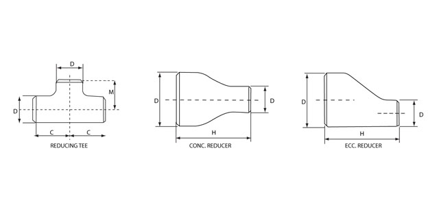 Butt weld reducing tee, pipe fittings, reducers, outside diameter, pipe size, length of reducers, ANSI B 16.9,  Mumbai
